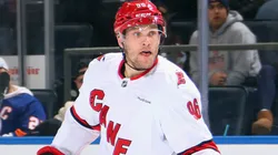 Mikko Rantanen #96 of the Carolina Hurricanes skates against the New York Islanders at UBS Arena on January 25, 2025 in Elmont, New York.
