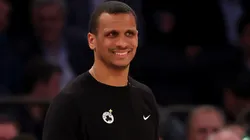 Head coach Joe Mazzulla of the Boston Celtics reacts in the fourth quarter against the New York Knicks in Game Four of the Eastern Conference.