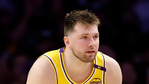 Luka Doncic #77 of the Los Angeles Lakers dribbles during a 103-96 loss to the Minnesota Timberwolves in Game Five of the Western Conference
