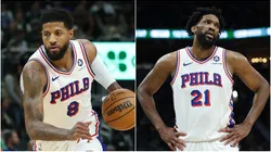 Paul George and Joel Embiid of the Philadelphia 76ers