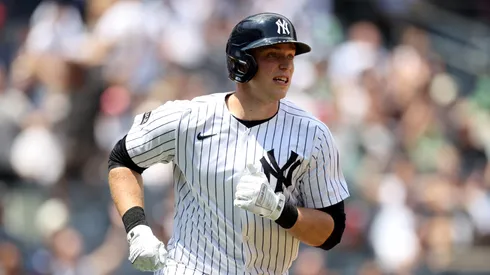 Ben Rice #22 of the New York Yankees rounds the bases following his second inning solo home run against the Baltimore Orioles at Yankee Stadium on June 21, 2025 in New York City.