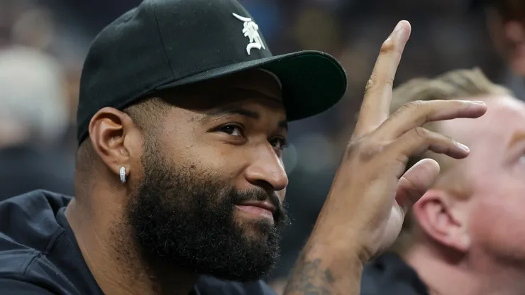 DeMarcus Cousins gestures as he is introduced at 2023 FIBA World Cup exhibition game between Puerto Rico and the United States.