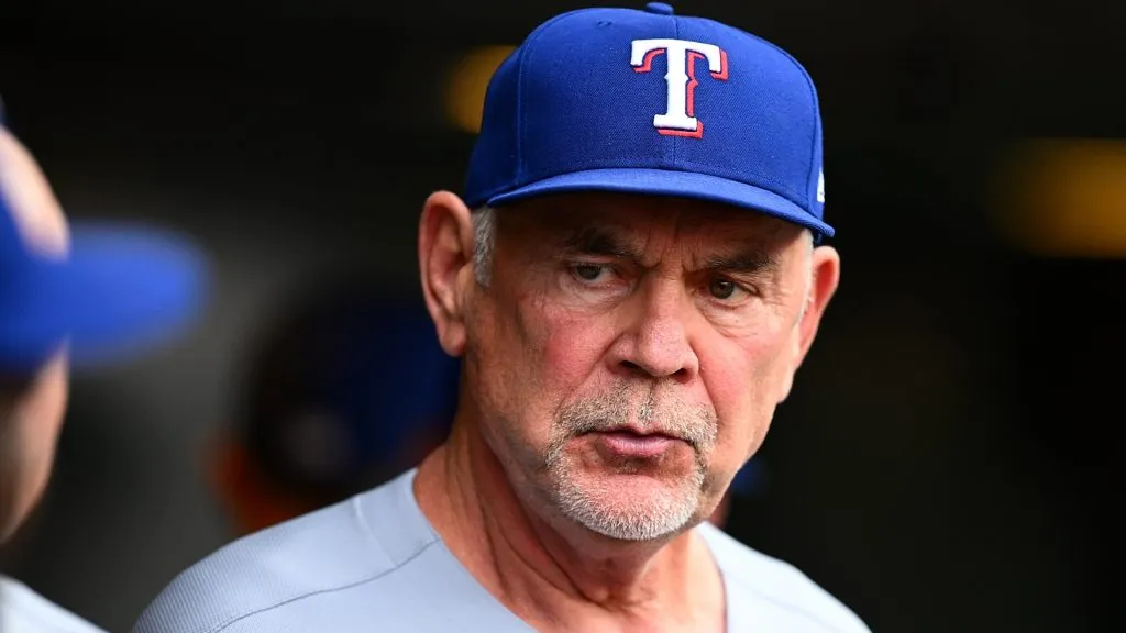 Manager Bruce Bochy of the Texas Rangers looks on during the third inning against the Pittsburgh Pirates at PNC Park on June 20, 2025. (Source: Joe Sargent/Getty Images)