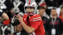 Quarterback Julian Sayin #10 of the Ohio State Buckeyes looks to pass the ball during the fourth quarter against the Western Michigan Broncos at Ohio Stadium on September 07, 2024 in Columbus, Ohio.