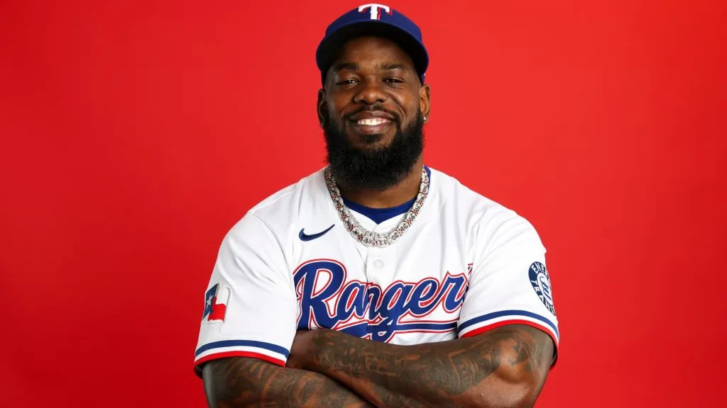 Adolis García #53 of the Texas Rangers poses for a portrait during photo day at Surprise Stadium on February 19, 2025. (Source: Emilee Chinn/Getty Images)