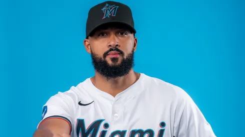 Sandy Alcantara #22 of the Miami Marlins poses for a portrait at Roger Dean Stadium on February 19, 2025.