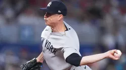 Tim Hill #41 of the New York Yankees throws a pitch against the Miami Marlins.