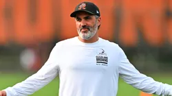 Head coach Kevin Stefanski of the Cleveland Browns reacts during training camp at CrossCountry Mortgage Campus on July 26, 2025 in Berea, Ohio.
