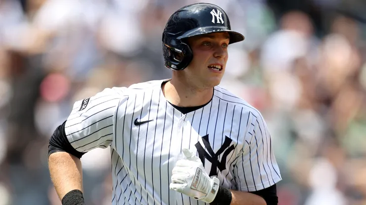 Ben Rice #22 of the New York Yankees rounds the bases following his second inning solo home run against the Baltimore Orioles at Yankee Stadium on June 21, 2025.