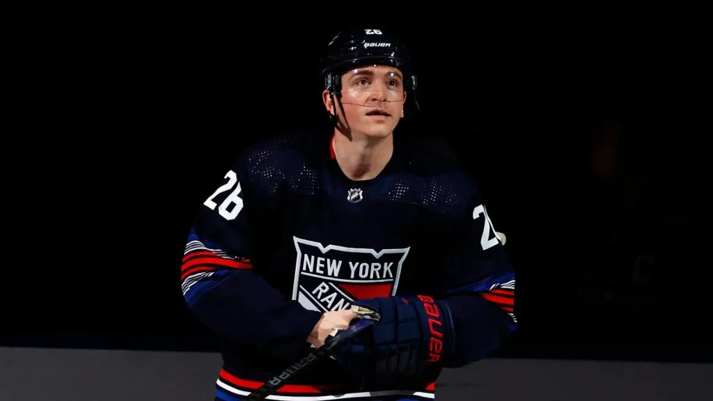 Jimmy Vesey #26 of the New York Rangers is awarded first star of the game during the third period against the Tampa Bay Lightning at Madison Square Garden on February 07, 2024 in New York City.