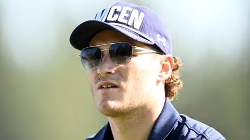 Matthew Tkachuk stands on the first green during the first round of the American Century Championship at Edgewood Tahoe Golf Course on July 11, 2025 in Stateline, Nevada.