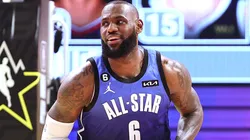 LeBron James #6 of the Los Angeles Lakers brings the ball up court during the first quarter in the 2023 NBA All Star Game.