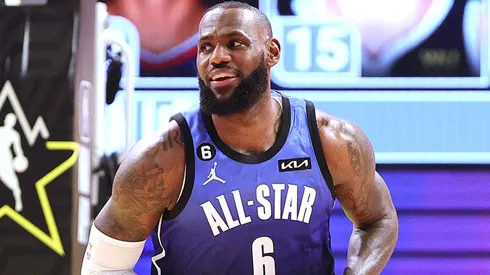 LeBron James #6 of the Los Angeles Lakers brings the ball up court during the first quarter in the 2023 NBA All Star Game.