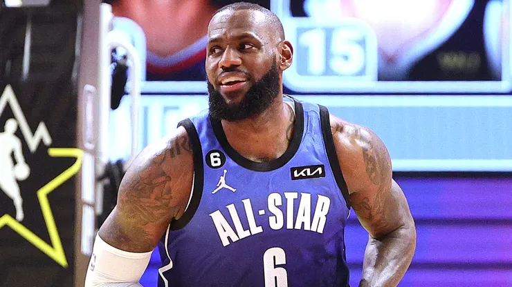 LeBron James #6 of the Los Angeles Lakers brings the ball up court during the first quarter in the 2023 NBA All Star Game.