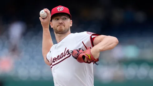 Michael Soroka #34 of the Washington Nationals pitches to the Cincinnati Reds during the first inning at Nationals Park on July 23, 2025 in Washington, DC.