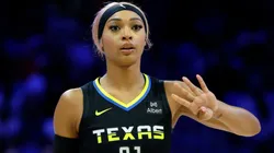 DiJonai Carrington #21 of the Dallas Wings calls a play against the Minnesota Lynx during the first half at College Park Center on June 8, 2025.