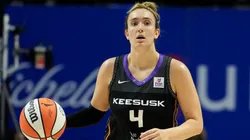Marina Mabrey #4 of the Connecticut Sun brings the ball up court as she plays the Indiana Fever during the first quarter of Game Two of the 2024 WNBA Playoffs first round.
