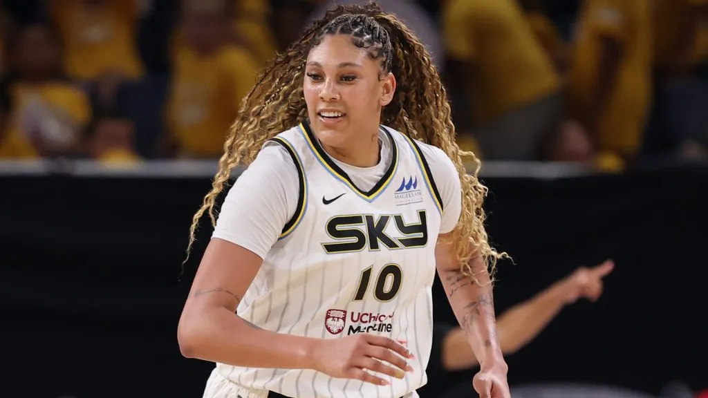 Kamilla Cardoso #10 of the Chicago Sky looks on against the Atlanta Dream during the first half at Wintrust Arena on July 16, 2025. (Source: Michael Reaves/Getty Images)