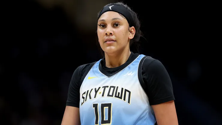 Kamilla Cardoso #10 of the Chicago Sky looks on during the game against the Seattle Storm at Climate Pledge Arena on July 05, 2024.