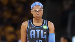 Allisha Gray #15 of the Atlanta Dream looks on against the Chicago Sky during the first half at Wintrust Arena on July 16, 2025.