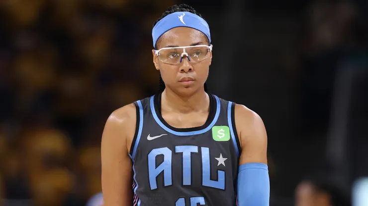 Allisha Gray #15 of the Atlanta Dream looks on against the Chicago Sky during the first half at Wintrust Arena on July 16, 2025.
