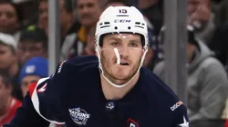 Matthew Tkachuk #19 of Team USA skates against Team Canada in the NHL 4 Nations Face-Off Championship Game at TD Garden on February 20, 2025 in Boston, Massachusetts.