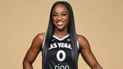 Jackie Young #0 of the Las Vegas Aces poses for a portrait during the team's media day at Vu Studios on May 08, 2025.