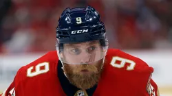 Sam Bennett #9 of the Florida Panthers prepares for a face-off against the Edmonton Oilers in Game Seven of the Final of the 2024 Stanley Cup Playoffs at the Amerant Bank Arena on June 24, 2024 in Sunrise, Florida.