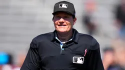Umpire Jen Pawol looks on prior to a spring training game between the Miami Marlins and the Washington Nationals at Roger Dean Stadium on February 25, 2024.