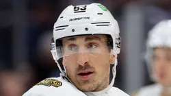 Brad Marchand looks on during the first period against the Seattle Kraken at Climate Pledge Arena on February 26, 2024 in Seattle, Washington.