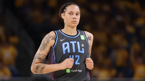 Brittney Griner #42 of the Atlanta Dream looks on against the Chicago Sky during the first half at Wintrust Arena on July 16, 2025.