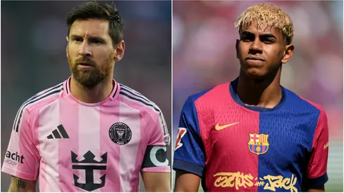 Lionel Messi #10 of Inter Miami CF and Lamine Yamal #10 of Barcelona.