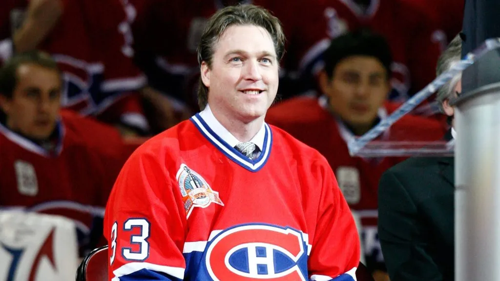 Patrick Roy sits while the crowd gives him a standing ovation during his retirement ceremony before the game against the Boston Bruins at the Bell Centre on November 22, 2008. (Source: Richard Wolowicz/Getty Images)