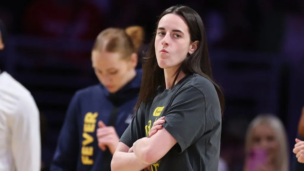 Caitlin Clark #22 of the Indiana Fever looks on prior to a game against the Los Angeles Sparks at Crypto.com Arena (Sean M. Haffey/Getty Images)