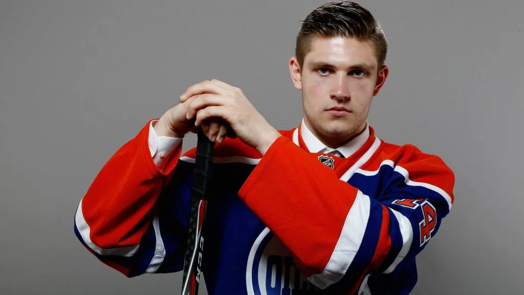 Third overall pick Leon Draisaitl of the Edmonton Oilers poses for a portrait during the 2014 NHL Draft at the Wells Fargo Center on June 27, 2014. (Source: Jeff Zelevansky/Getty Images)