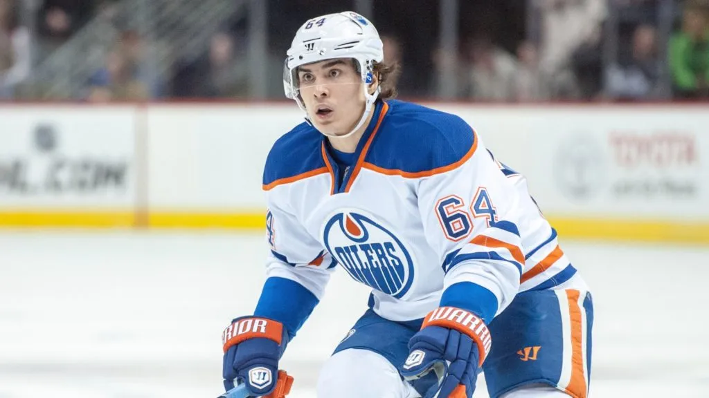 Nail Yakupov #64 of the Edmonton Oilers skates against the Colorado Avalanche during a game at the Pepsi Center on February 2, 2013. (Source: Dustin Bradford/Getty Images)