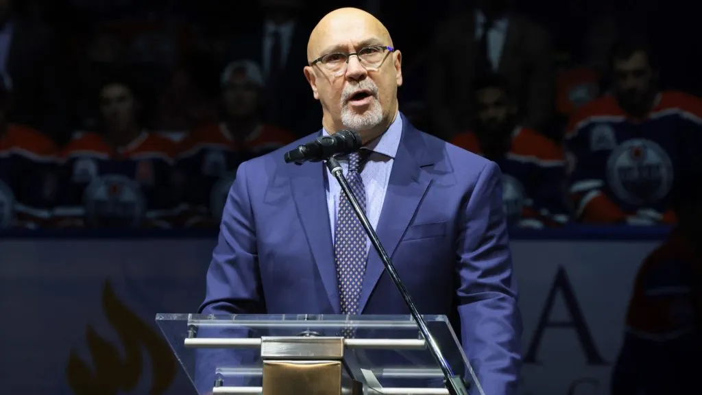 The Edmonton Oilers alumni Charlie Huddy goes into the Oilers Hall of fame tonight before the game against the New York Rangers on October 26, 2023. (Source: Lawrence Scott/Getty Images)