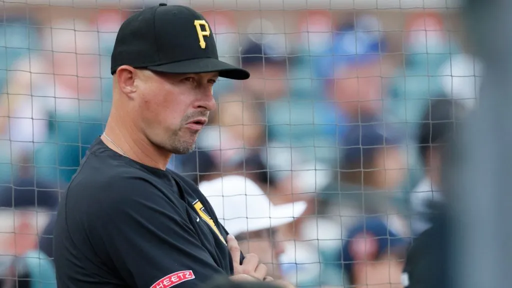 Manager Don Kelly #12 of the Pittsburgh Pirates watches their game against the Detroit Tigers during the fifth inning at Comerica Park on June 17, 2025 in Detroit, Michigan. (Photo by Duane Burleson/Getty Images)