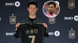 Son Hueng-Min of Los Angeles Football Club poses with his jersey after he was introduced during a news conference.