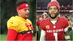 Chiefs quarterback Patrick Mahomes walk to the practice and Kyler Murray #1 of the Arizona Cardinals following the NFL game.