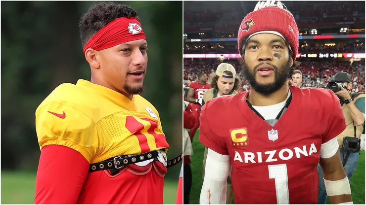 Chiefs quarterback Patrick Mahomes walk to the practice and Kyler Murray #1 of the Arizona Cardinals following the NFL game.