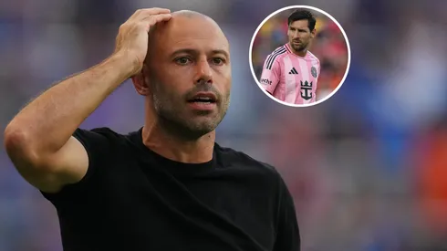 Javier Mascherano, Head Coach of Inter Miami CF, reacts during the MLS match and Lionel Messi in a corner.