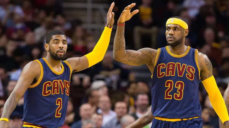 Kyrie Irving #2 and LeBron James #23 of the Cleveland Cavaliers.