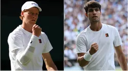 Jannik Sinner of Italy and Carlos Alcaraz of Spain during Wimbledon.