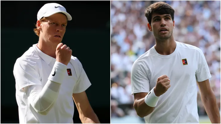 Jannik Sinner of Italy and Carlos Alcaraz of Spain during Wimbledon.