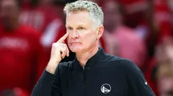 Head coach Steve Kerr of the Golden State Warriors reacts during the fourth quarter against the Houston Rockets.