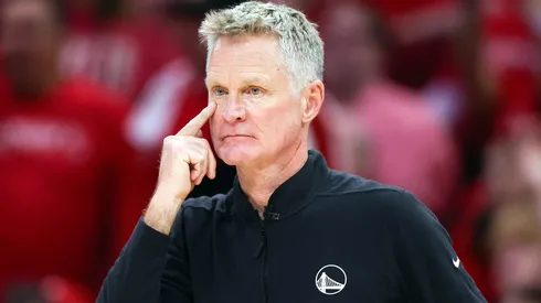 Head coach Steve Kerr of the Golden State Warriors reacts during the fourth quarter against the Houston Rockets.