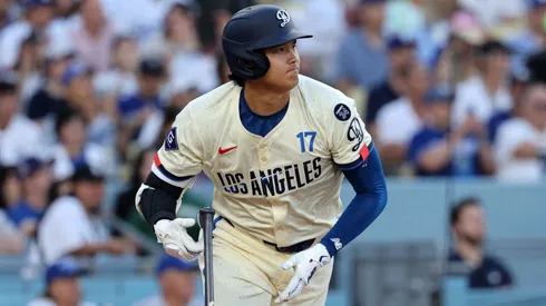 Shohei Ohtani #17 of the Los Angeles Dodgers hits against starting pitcher Chris Bassitt #40 of the Toronto Blue Jays.