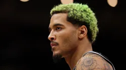 Jeremy Sochan #10 of the San Antonio Spurs looks on against the Chicago Bulls.