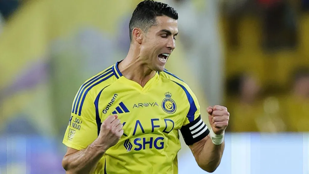 Cristiano Ronaldo celebrating scoring with Al Nassr
